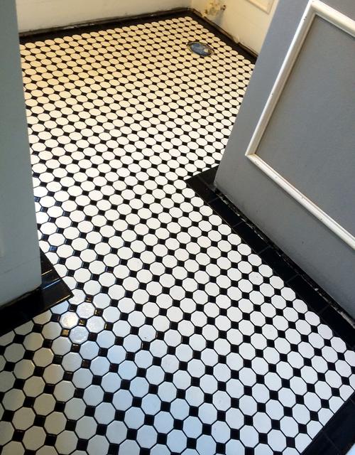 Black and white octagon tile floor
