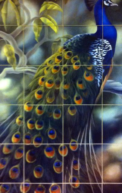 Custom peacock tile mural